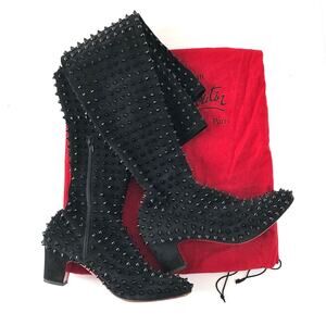 Christian Louboutin Harleyda 55 Suede Black Thigh High Spike Boots 37